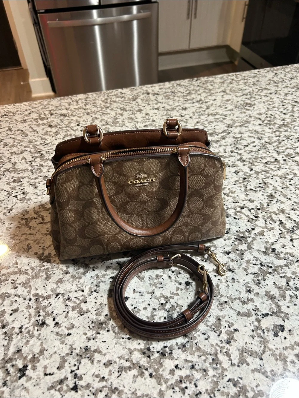 Coach Brown Signature Mini Satchel with Gold Hardware